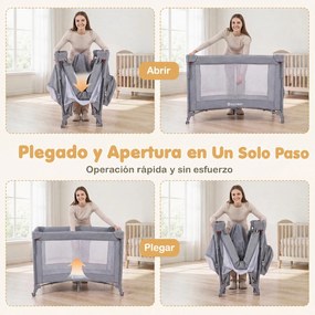 Berço Portátil Multifuncional, 110 x 76 x 77 cm, Dobrável com Muda-fraldas, Cinzento-claro