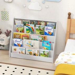 Estante infantil 91 x 38 x 76,5 cm de 5 níveis com pequeno porta-revistas para quarto infantil, sala de estar ou creche Branca