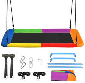 Conjunto de baloiço para crianças com cordas ajustáveis Estrutura de aço à prova de água para pátio de varanda interior e exterior  150 x 80 cm Colori