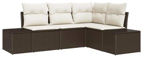 Conjunto de Sofás de Jardim com 4 Peças e Almofadas Castanhas em Ratta