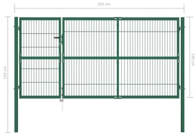 Portão para cerca de jardim com postes 350x140 cm aço verde