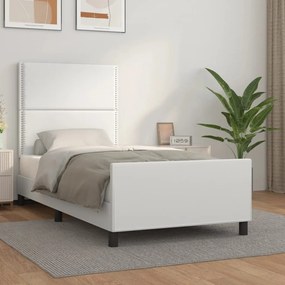 Estrutura de cama c/ cabeceira couro artificial 80x200cm branco