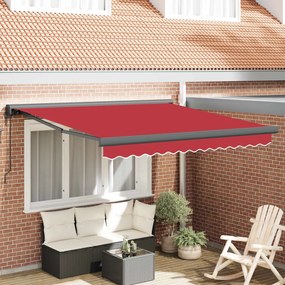 vidaXL Toldo Retrátil Manual Vermelho 350 x 250 cm Tecido, Metal