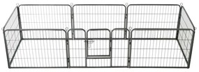 vidaXL Parque para cães 8 painéis aço 60x80 cm preto