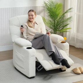 Poltrona Relax Reclinável Elétrica com Função Memória Apoio para Pés Controlo Remoto e Porta USB 94x90x105 cm Branco Creme