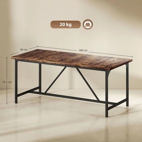 Mesa de Refeição Retangular para 6-8 Pessoas (CADEIRAS NÃO INCLUIDAS) Industrial com Pés de Metal 180x80x75,5 cm Castanho Rústico