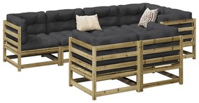 7 pcs conjunto sofás de jardim c/ almofadões pinho impregnado