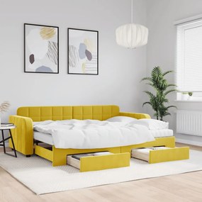 Sofá-cama com gavetão e gavetas 80x200 cm veludo amarelo