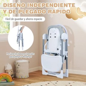 Cadeira alta refeição dobrável para bebés portátil com altura ajustável Encosto reclinável Apoio para os pés Arnês Cinza claro