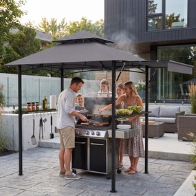 Tenda de Jardim para Churrasco (GRELHADOR NÃO INCLUIDO), 244 x 148 x 254 cm, Toldo Ajustável, Cinzento