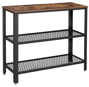 Mesa consola de estilo industrial com 3 níveis 101,5 x 35 x 80 cm Castanho Vintage-preto