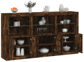 Aparador com luzes LED 181,5x37x100 cm carvalho fumado