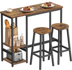 Conjunto de mesa de bar com bancos de bar e prateleira de arrumação prática em castanho vintage e preto