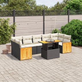 8 pcs conjunto sofás de jardim com almofadões vime PE preto