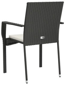 Cadeiras de jardim com almofadões 4 pcs vime PE preto