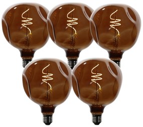 Conjunto de 5 lâmpadas LED E27 reguláveis T125 castanhas 4W 120 lm 1800K