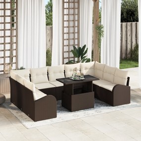 Conjunto de Sofá de Jardim de 10 Peças com Almofadas Rattan Poli Casta