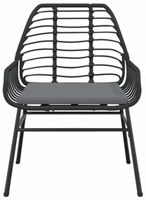 3 pcs conjunto jantar jardim almofadões vime PE vidro preto