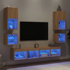 vidaXL 8pcs móveis parede p/ TV c/ LEDs deriv. madeira carvalho sonoma