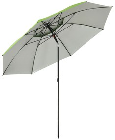 Chapéu de Sol de Praia com Teto Duplo Ângulo Ajustável Proteção UV30+8 Varas de Aço e Bolsa de Transporte Ø185x205 cm Verde