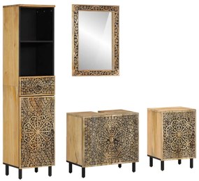 vidaXL 4 pcs conj. móveis p/ casa de banho madeira de mangueira maciça