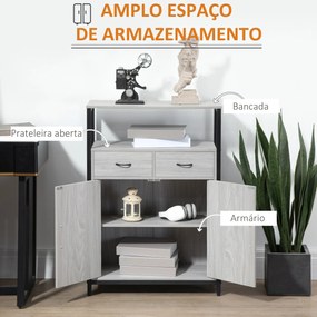 HOMCOM Armário de Sala de Estar com 2 Portas 2 Gavetas e Prateleira Ajustável Móvel Auxiliar de Armazenamento para Cozinha Sala de Jantar Dormitório Estilo Moderno 64x34x90cm Cinza