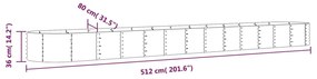 Canteiro elevado jardim 512x80x36cm aço revestido a pó prateado