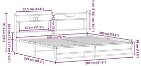 Estrutura de cama sem colchão 200x200cm metal carvalho fumado