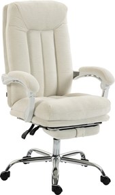 Cadeira de escritório ergonómica, reclinável em chenille, altura ajustável, apoio para os pés, creme
