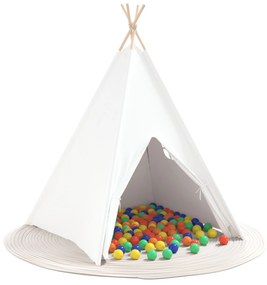 Tenda Teepee para Crianças com Bolsa Pêssego e Bolas de Brincar Branca