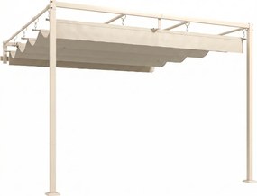 Outsunny Pérgola de Parede para Jardim 3x3 m com Teto Retrátil Proteção UPF30+ e Drenagem, Pérgola para Exterior Bege | Aosom Portugal