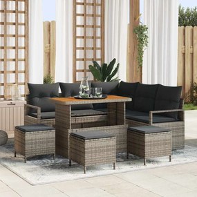 Conjunto de Sofá de Jardim VidaXL com 9 peças e Almofadas Cinza Polipropileno Acácia
