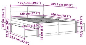 Estrutura de cama c/ gavetas 120x200 cm madeira de pinho maciça