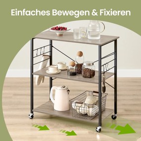 Carrinho de cozinha com 3 prateleiras e rodas 40 x 80 x 89 cm, cinza mesclado com preto