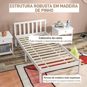 Estrutura de Cama de Madeira Estrado de Cama de Solteiro para Colchão 190x90 cm Carga 120 kg 198x96x70 cm Branco