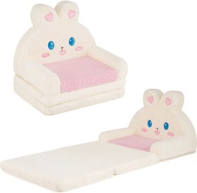 Sofá Infantil de Coelho 2 em 1, 57 x 44 x 54 cm, Convertível em Colchonete, Rosa