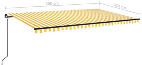 Toldo retrátil manual com LED 500x300 cm amarelo e branco