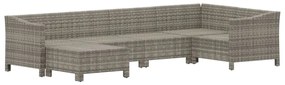6 pcs conjunto lounge de jardim c/ almofadões vime PE cinzento