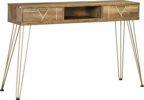 HOMCOM Consola Móvel de Entrada com 2 Gavetas Prateleira Aberta e Pés de Aço Estilo Moderno 120x29x79cm Madeira e Bronze | Aosom Portugal