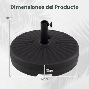 Base redonda para guarda-sol de pátio 51 cm metálica, Preenchível com água ou areia até 27 kg, com 2 acopladores para jardim, piscina preta