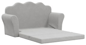 Sofá-cama infantil de 2 lugares pelúcia macia cinzento-claro
