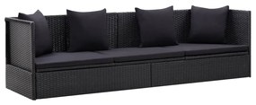 vidaXL Sofá de jardim com almofadão e almofada vime PE preto