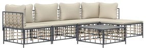 6 pcs conjunto lounge de jardim c/ almofadões vime PE antracite