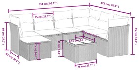 8 pcs conjunto sofás de jardim c/ almofadões vime PE castanho