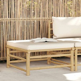 vidaXL Apoio de pés para jardim com almofadão branco nata bambu