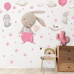Autocolante de parede - Coelhinhos com estrelas para uma menina