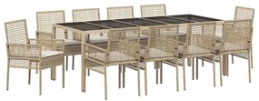 Conjunto de Jantar para Jardim 11 pcs Bege 250 x 100 x 75 cm