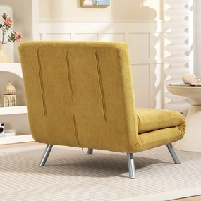 Sofá Cama Individual 3 em 1 Estofada em Padrão Dente de Cão com Encosto Ajustável de 5 Níveis 80x75x83 cm Amarelo
