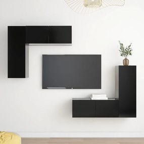 vidaXL 4 pcs conjunto de móveis de TV derivados de madeira preto