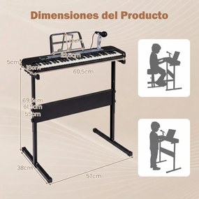 Teclado de piano de 61 teclas para crianças – Brinquedo musical, piano digital educativo com suporte ajustável, microfone e suporte para partituras pr